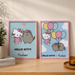 Hello Kitty Temalı Hazır Baskılı Pembe Çerçeve Seti – 2'li – 30x40 cm – Çocuk Odası