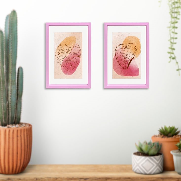 Small cacti with a white wall background Yapışkanlı Sök Tak Çerçeveler Pembe 20x30cm - 2'li Paket - Görsel 1