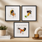 "Napim – Keyfim Bilir – Her Şeye De Üzülemem" Hazır Baskılı İllüstrasyon Çerçeve Seti – 3'lü – 21x21 cm