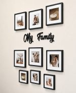 My Family Yazılı Yapışkanlı Sök-Tak Paspartulu Siyah Kare Fotoğraf Çerçevesi - 9'lu Paket