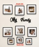 My Family Yazılı Yapışkanlı Sök-Tak Paspartulu Siyah Kare Fotoğraf Çerçevesi - 9'lu Paket - Görsel 2