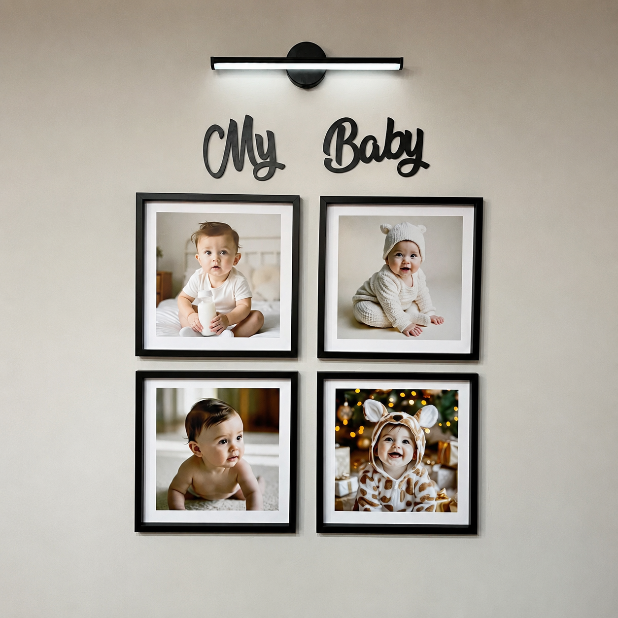my baby 30x30 çerçeve seti My Baby Yazılı LED Aydınlatmalı Kişiye Özel Çerçeve Seti – 4'lü – 30x30 cm - Görsel 1